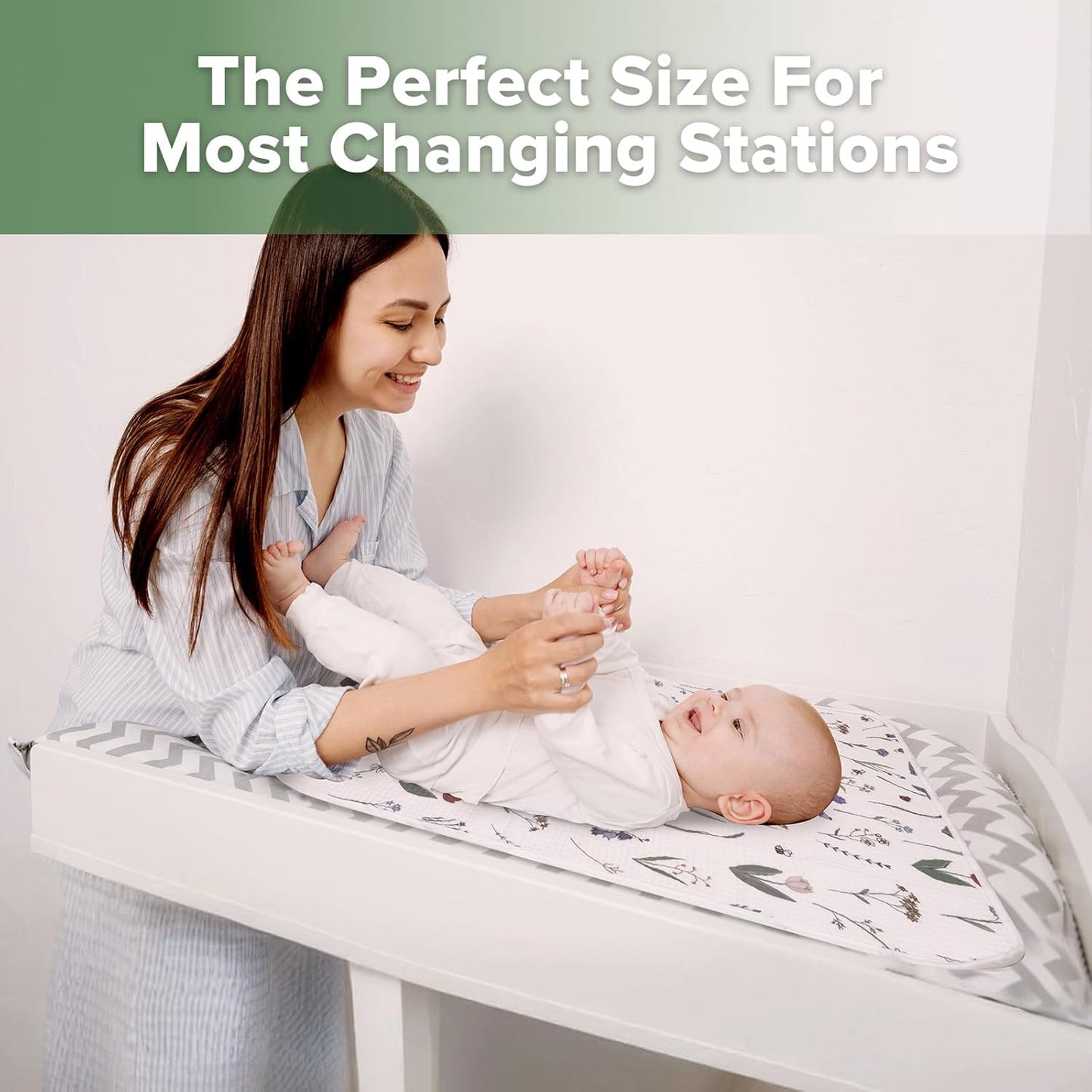 haakaa Waterproof Changing Pad Liners, 100% Cotton, Soft & Breathable (1pc, 19.5" x 27.5" Honey Blossom)