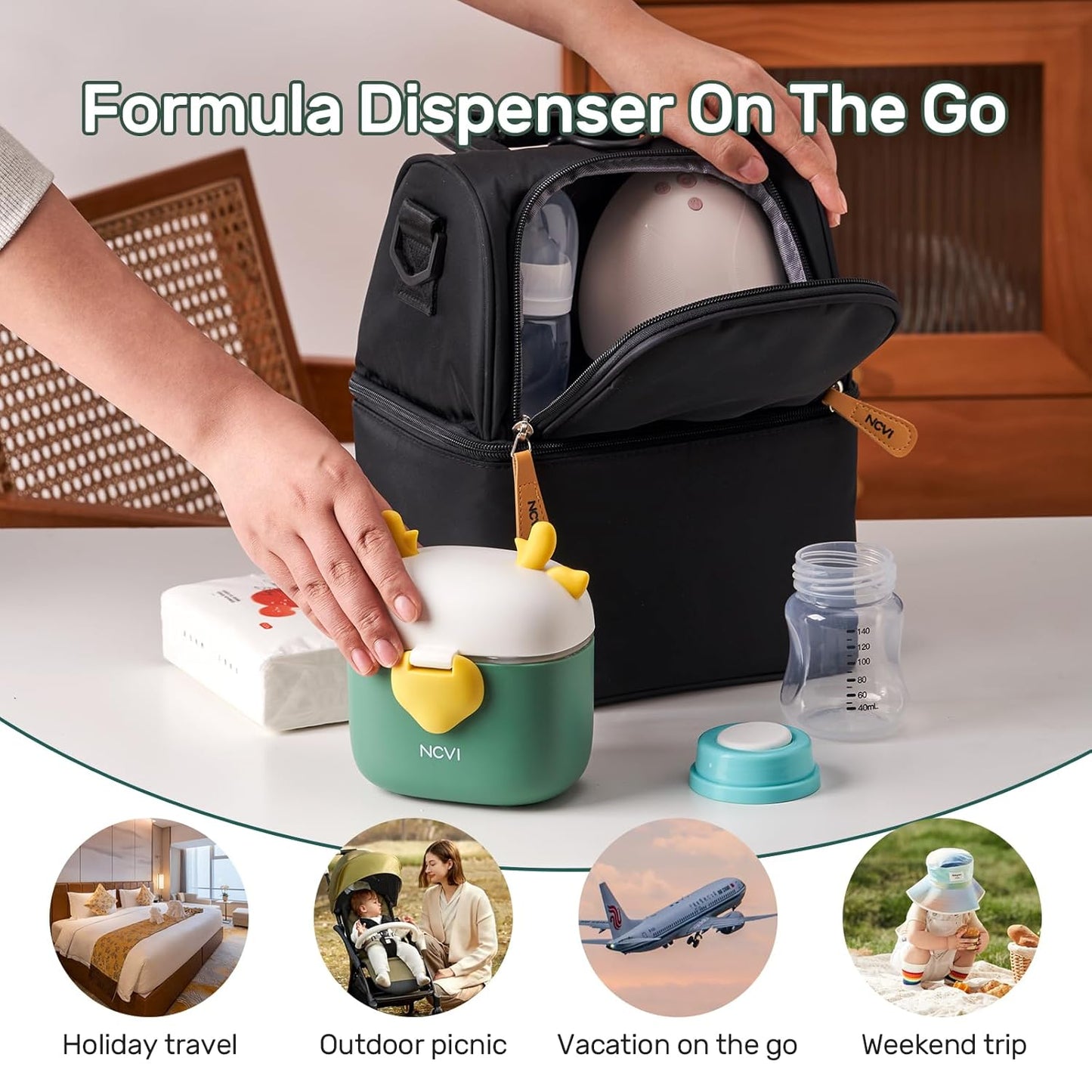 NCVI Baby Formula Dispenser On The Go, Formula Container To Go, Formula Holder for Travel, Outdoor Picnic with Baby Infant, Portable Container for Milk Powder, Snacks, Candy, Fruits (Green)