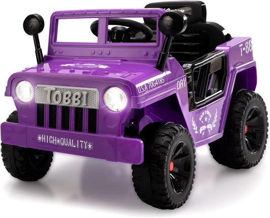 TOBBI 12V Kids Electric Ride On Car Toy, Children Battery Powered Truck to Drive, Motorized Vehicles for Toddlers 3-6 with with Off-Road Wheels/Suspension/Horn/LED Lights-Purple