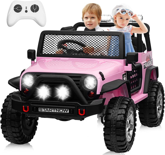24V 4WD Ride on Truck Car w/800W Motors, Gift Flower, Remote Control, 2 Seaters, Light Bar, 3 Speeds, Pop Music, Power Four Wheels, 25 Volt Ride on Toy Car for Big Kids, Pink