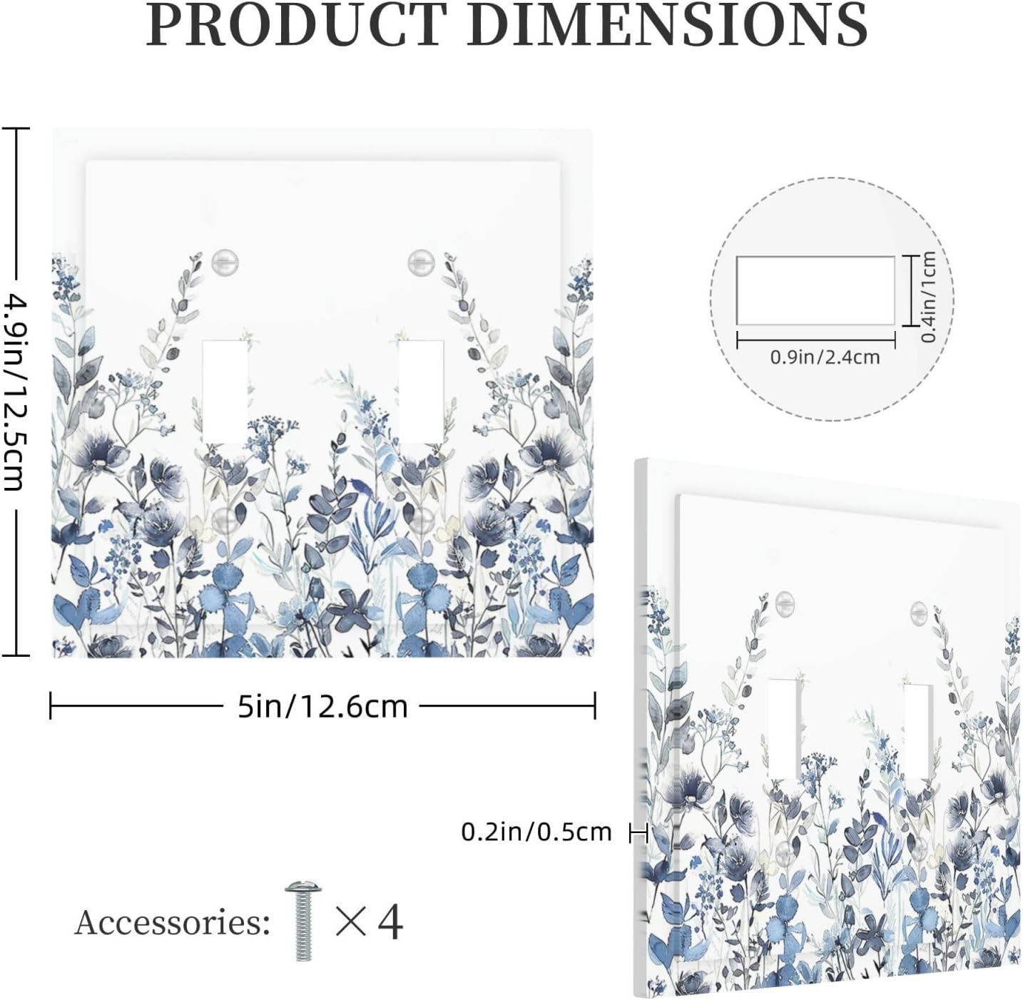 Decorative Switch Plates Light Blue Watercolor Leaves Plant With Floral 2 Gang Double Toggle Outlet Light Switch Cover Wall Plate Electrical Faceplate for Bedroom Bathroom Decor