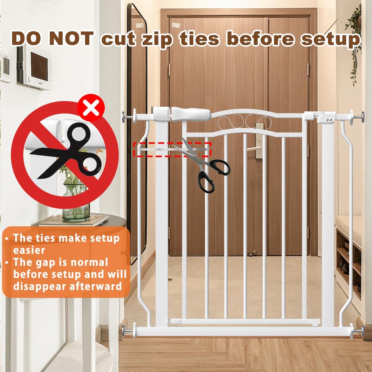 67.3-81.1" Extra Wide Baby Gate for Stairs No Drilling, 30" Tall Auto Close Press Mounted Dog Gates for Doorways, Adjustable Width Walk Through Long Gates for Kids or Pets, White