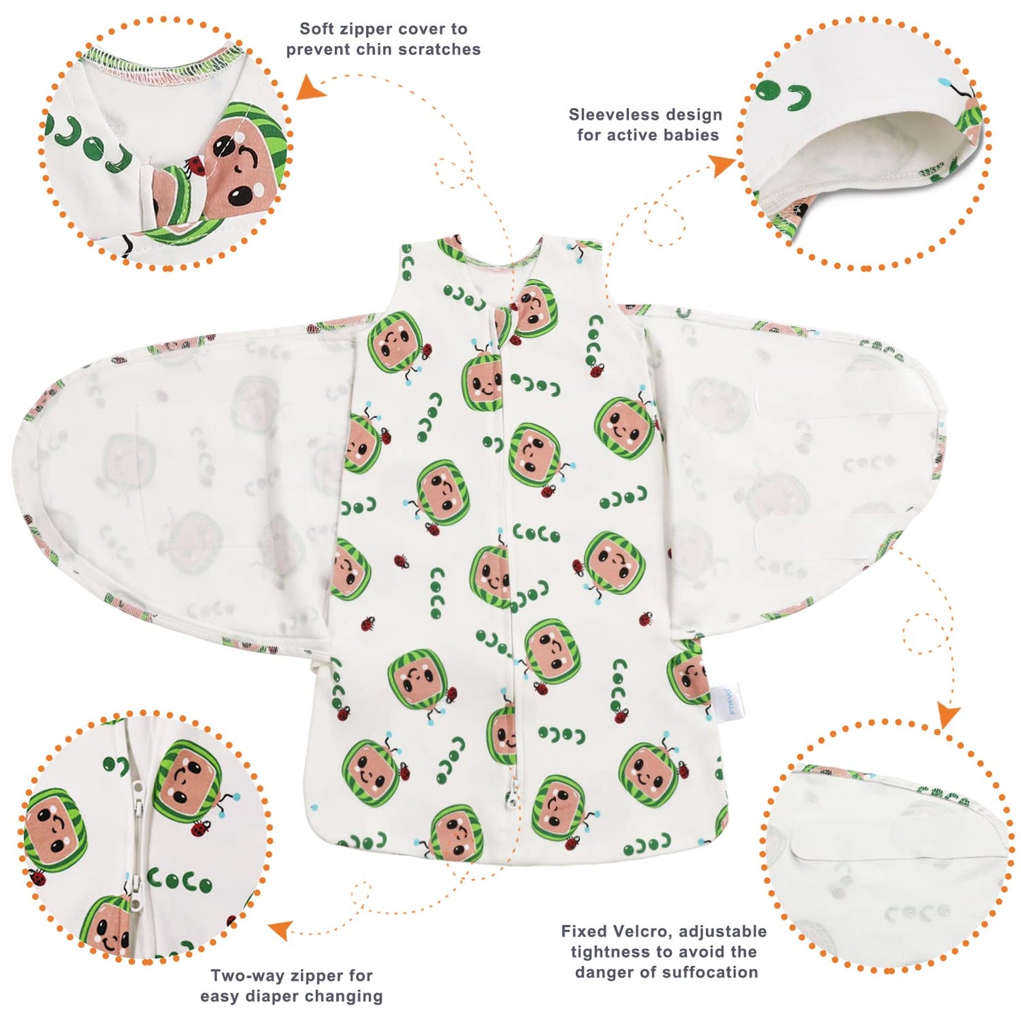 Swaddle-Blanket Baby Girl & Boy Swaddles Newborn Infant Transition 100% Cotton Wrap Blankets, 3-Way Adjustable Wearable Blanket, TOG 1.0 (Watermelon 0-3 Month)