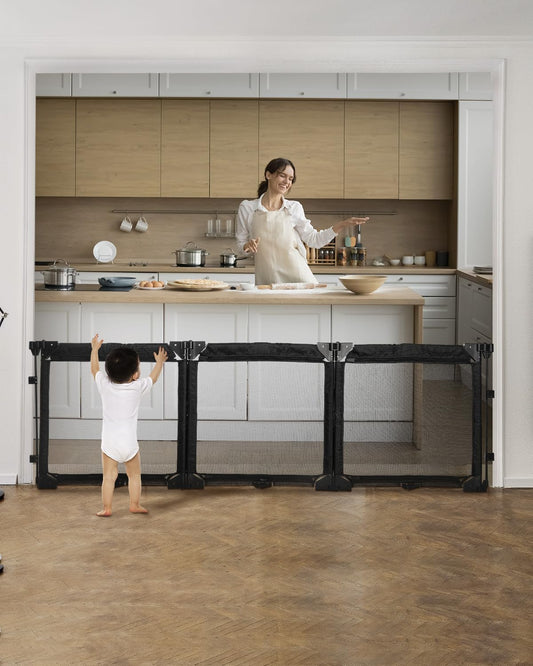 Extra Wide Baby Gate Playpen with Heat-Resistant Mesh,3 Panel Foldable Baby Fence,Indoor/Outdoor Safety Barrier,Dog Playpen & Fireplace Gate