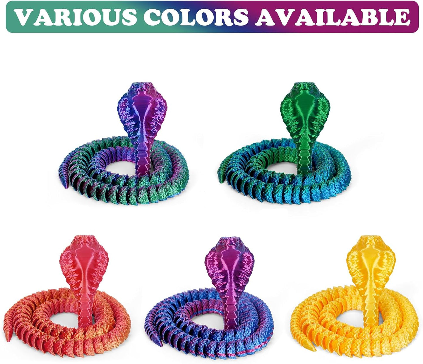 3D Printed Snake 3D Printed Animals 26in Printed Cobra Fidget Toys for Adults 3D Printed Articulated Cobra Flexiable Crystal Snake Toys for Home Office Decor
