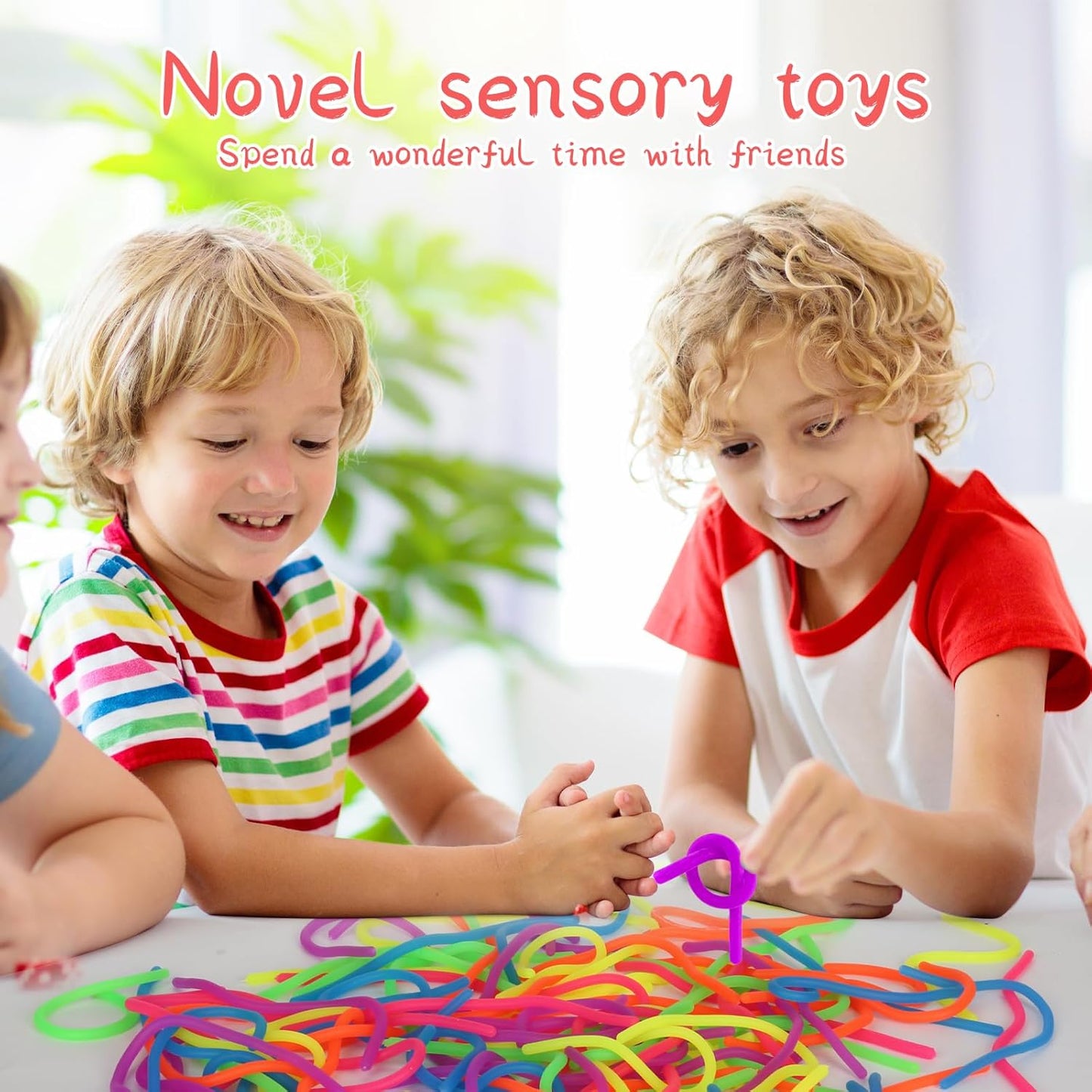 100 PCS Colorful Stretchy Fidget Strings Sensory Toys, Carnival Prizes Fidget Stress Relief Toy for Classroom Prize Children Gift Birthday Party Favors Kids 4-8 8-12