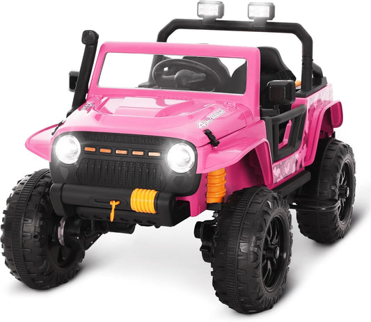 Toddler Ride On Truck Electric Car Kids Ride On Truck Car Ride on Toys for Kids Ages 3+ Large Battery Powerful Jeep with Remote Control 2 Speeds LED Light Horn Music Toddlers(Pink)