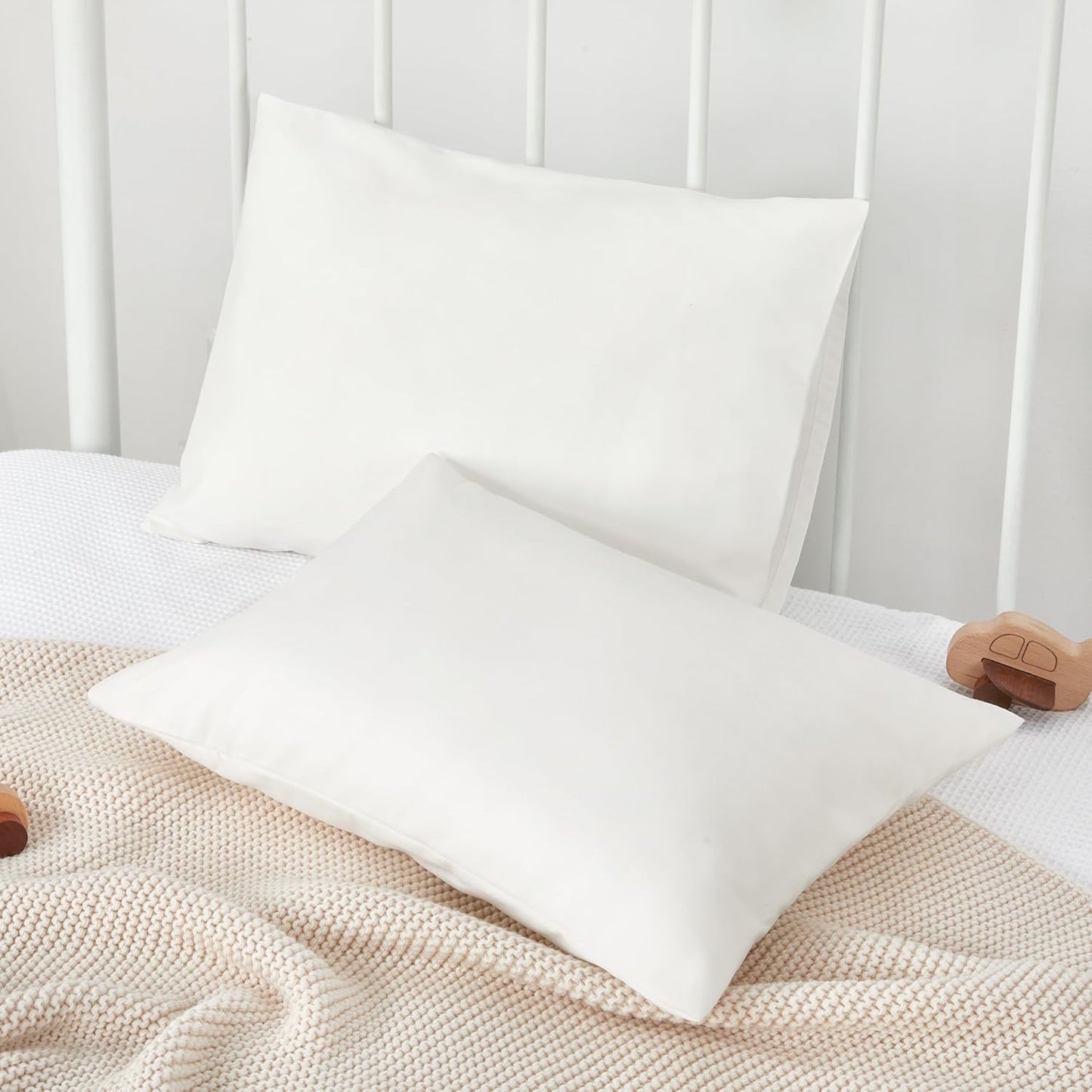 TILLYOU Toddler Pillowcase 2 Pack with Envelope Closure,13" x 18" Silky Soft Microfiber Travel Kids Pillow Cases for Boys and Girls,Pure White