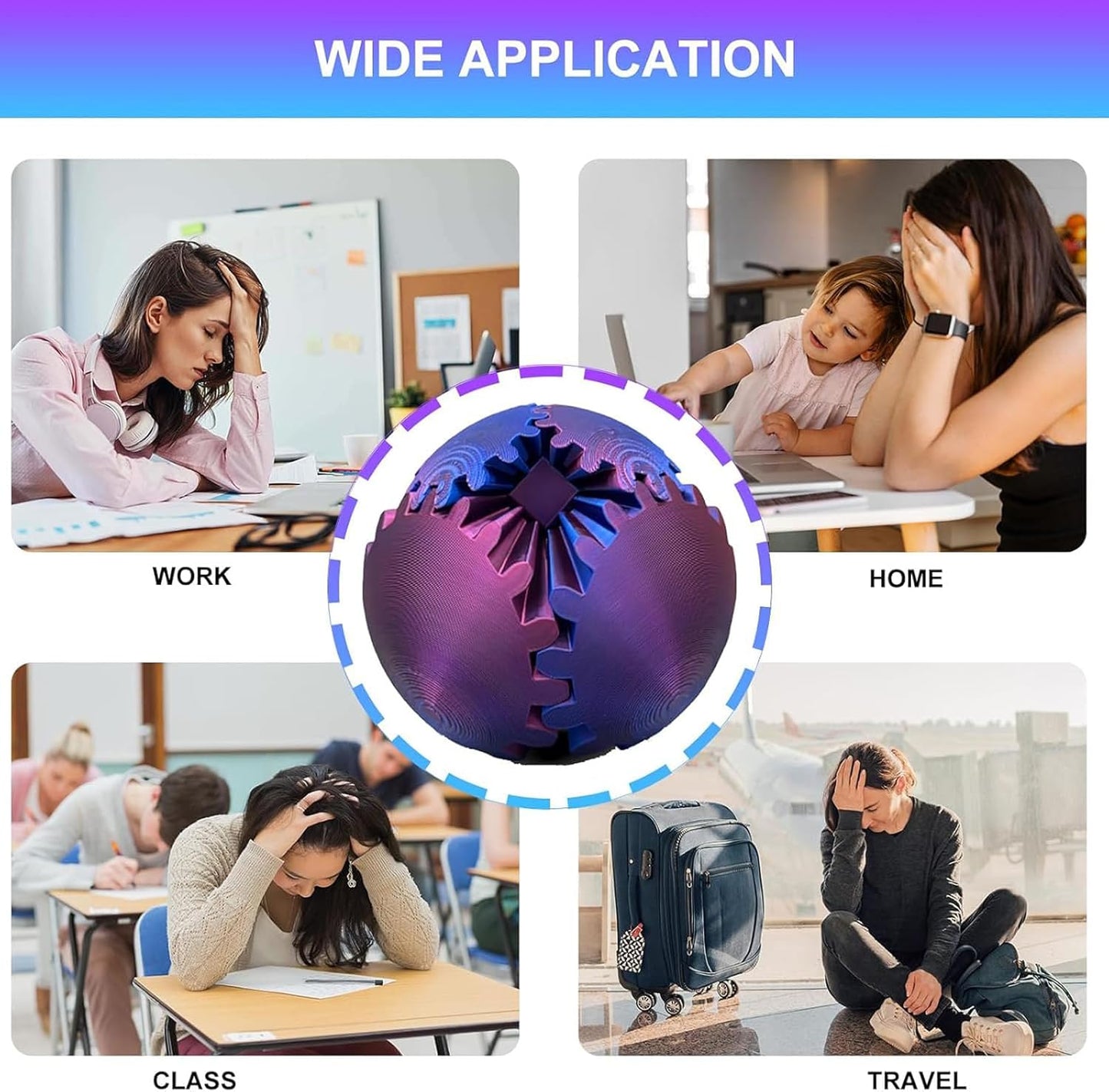 3D Printed Gear Ball, Gear Sphere Fidget Toy, Gear Ball Spin Ball or Cube Fidget Toy, Stress Ball, GearSphere Desk Toy for Stress and Anxiety Relaxin Kids Adult Birthday (Laser Violet)