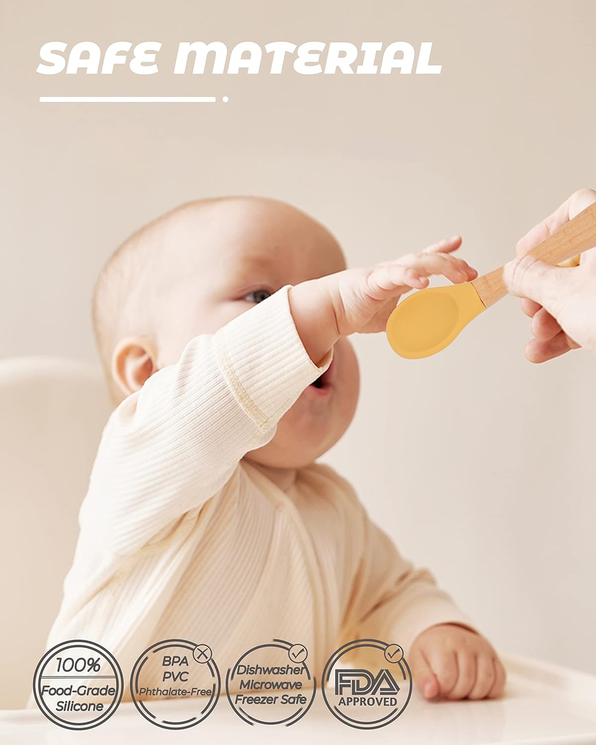 10 pcs Baby Spoons and Forks, First Stage Baby Led Weaning Spoons, Chewable Baby Utensils for Self-Feeding, Bamboo and Silicone Baby Utensils, Kids Utensils for Over 6 Months Babies