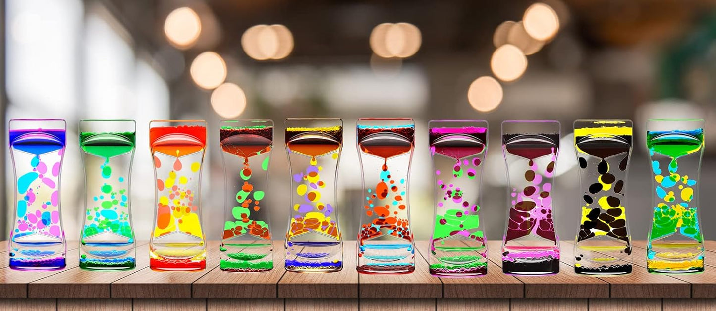 Liquid Motion Bubbler Timer 4 Pack, Hourglass Liquid Timer for Fidget Toy, Rainbow Color Oil Drop Water Timers for Autism Toys, Children Activity, Calm Relaxing ADHD Autism, Stress Relief