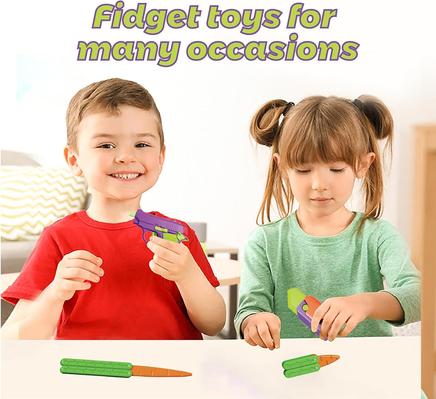 4 PCS Fidget Toys Set，3D Printing Fidget Knife Toy and Pistol Toys,Fidget Toys Adults and Kids，Sensory Toy Fidget Toys for Classroom，Suitable for Relieving ADHD,Stress, Anxiety (Purple Set)