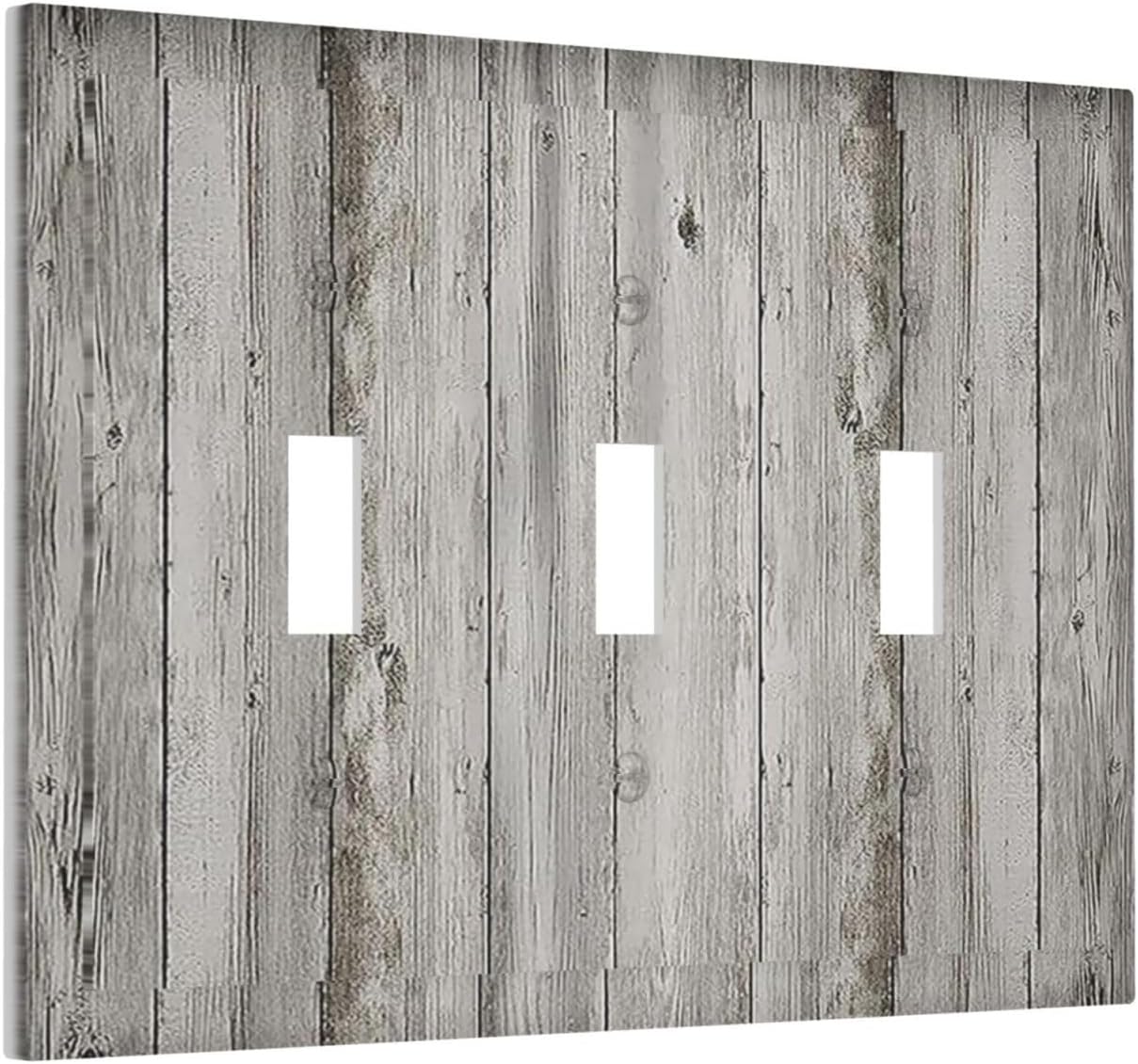 Decorative Switch Plates Farmhouse Rustic Grey Barn Door Wood 3 Gang Wall Plate Triple Toggle Light Switch Cover Faceplate Electrical Wall Panels for Bedroom Cabin Decor