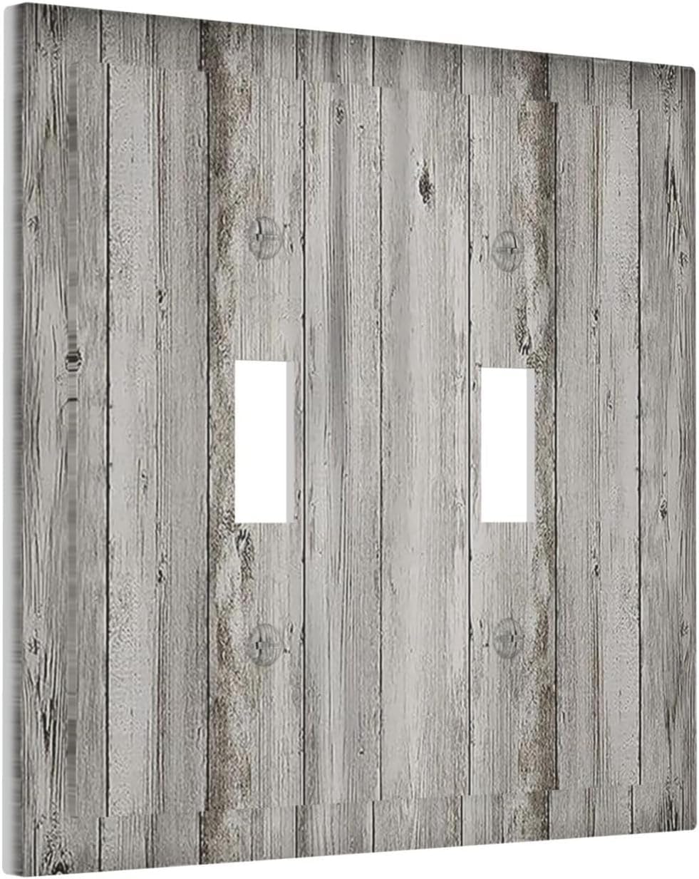 Decorative Switch Plates Farmhouse Rustic Grey Barn Door Wood 2 Gang Double Toggle Outlet Light Switch Cover Wall Plate Electrical Faceplate for Bedroom Cabin Decor