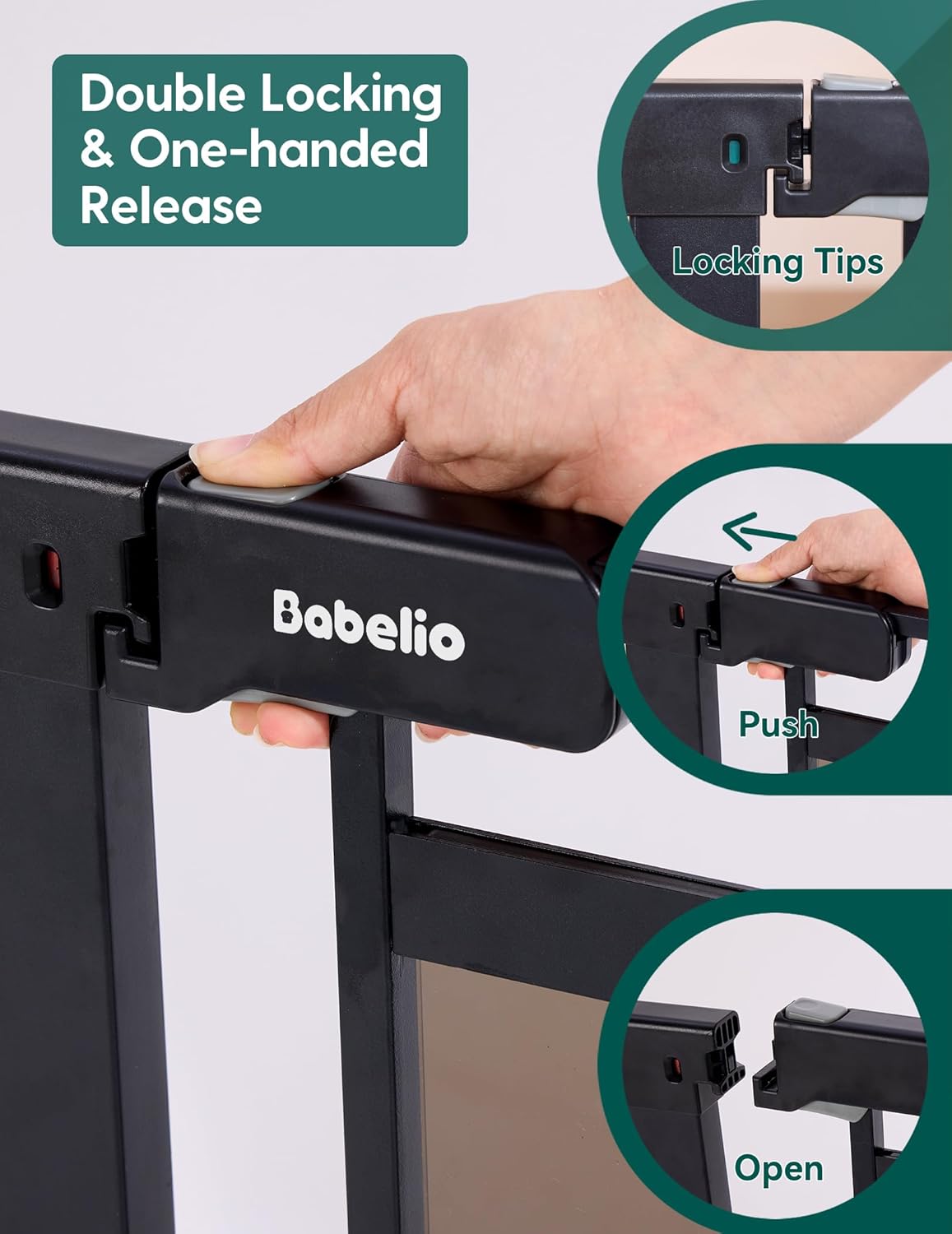 Babelio Clear Baby Gate, 29"-40" Door for doorways, Auto Close for Dog/Pet, Modern Acrylic, Elegance Meet Safety, Pressure Mounted for Child, Black