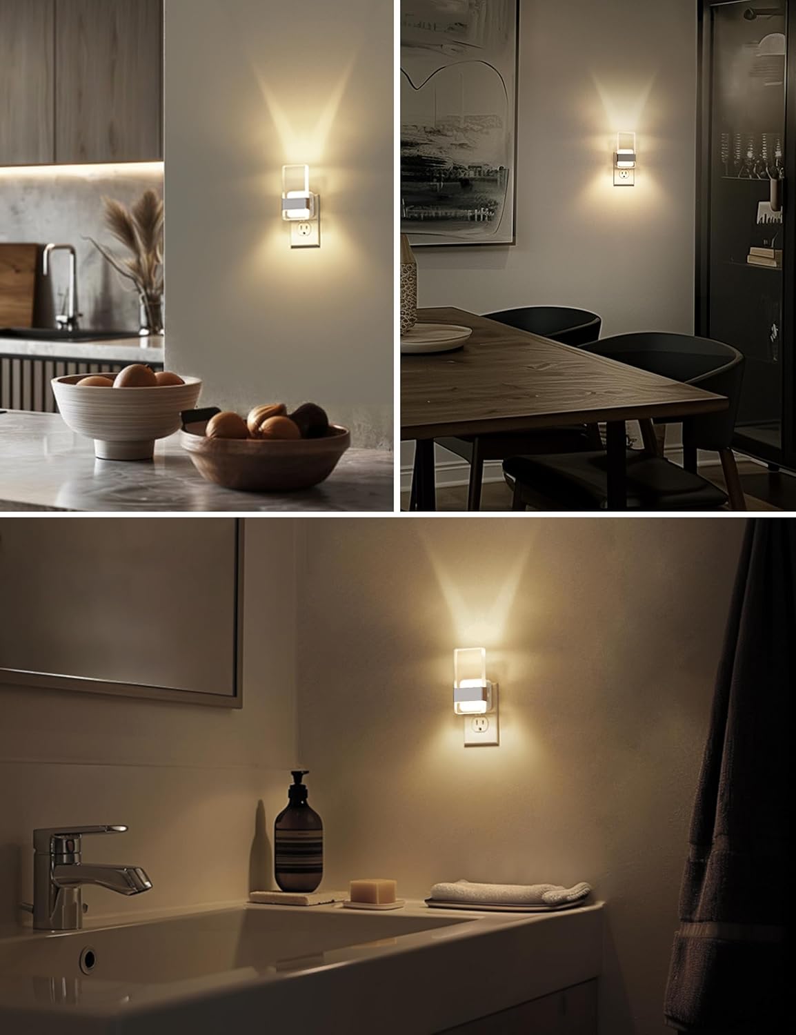 L LOHAS LED Night Light, Night Lights Plug Into Wall, Dusk-to-Dawn Sensor Decorative Night Light, 0-100LM Dimmable Nightlights, Wall Sconce-Style Acrylic Nitelight for Bathroom, Hallway,Gift, 1 Pack