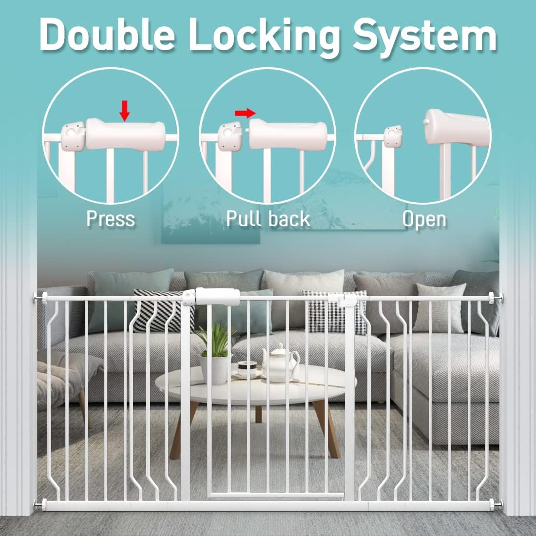 WAOWAO Baby Gate 66.93-71.61" Extra Wide Pressure Mounted Walk Through Swing Auto Close Safety White Metal Toddler Kids Child Dog Pet Puppy for Stairs,Doorways,Kitchen