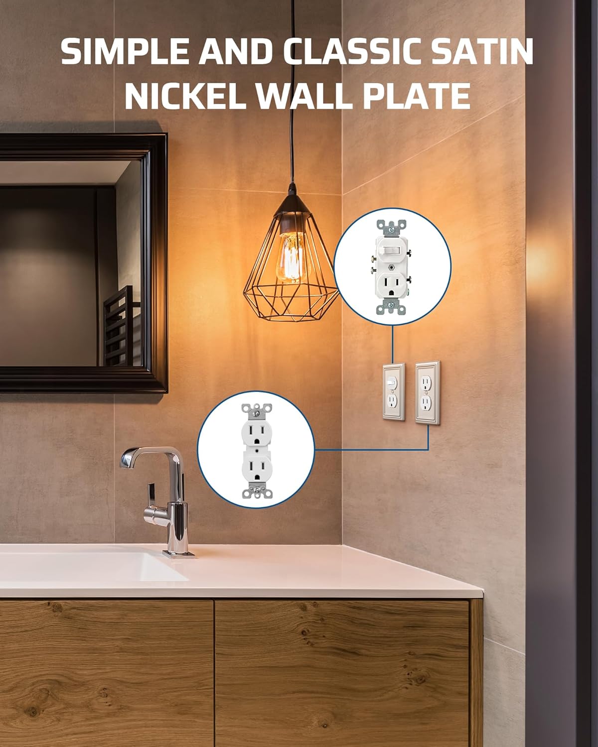 DEWENWILS 8-Pack Duplex Wall Plate, Metal Wall Outlet Cover for Receptacle, Light Switch, Brushed Nickel