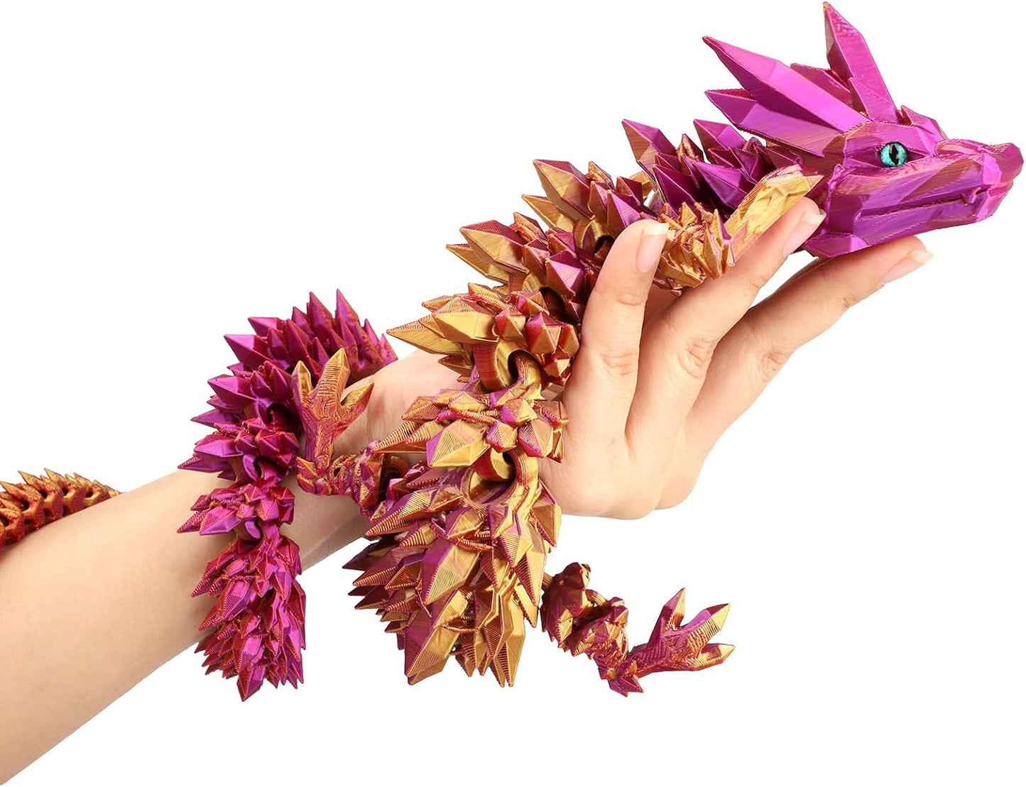 24" 3D Printed Dragon, Articulated Dragon, Crystal Dragon, Dragon Fidget Toy, Home Office Decor Executive Desk Toys ﻿(Red)