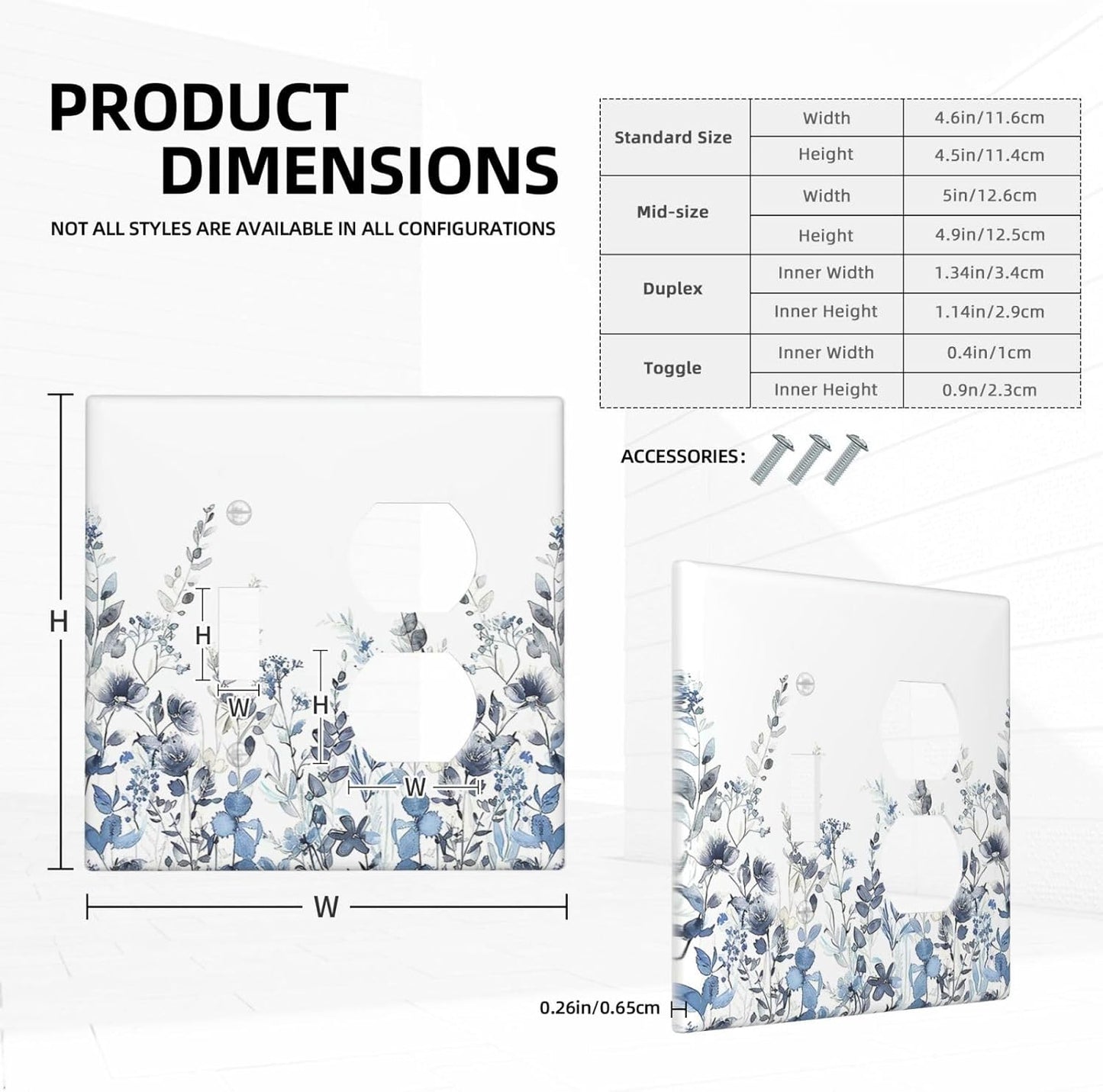 Wallplates Light Blue Watercolor Leaves Plant With Floral 1 Toggle 1 Duplex Switch Plate Electrical GFCI Faceplate Decorative Light Switch Covers for Bedroom Bathroom Decor