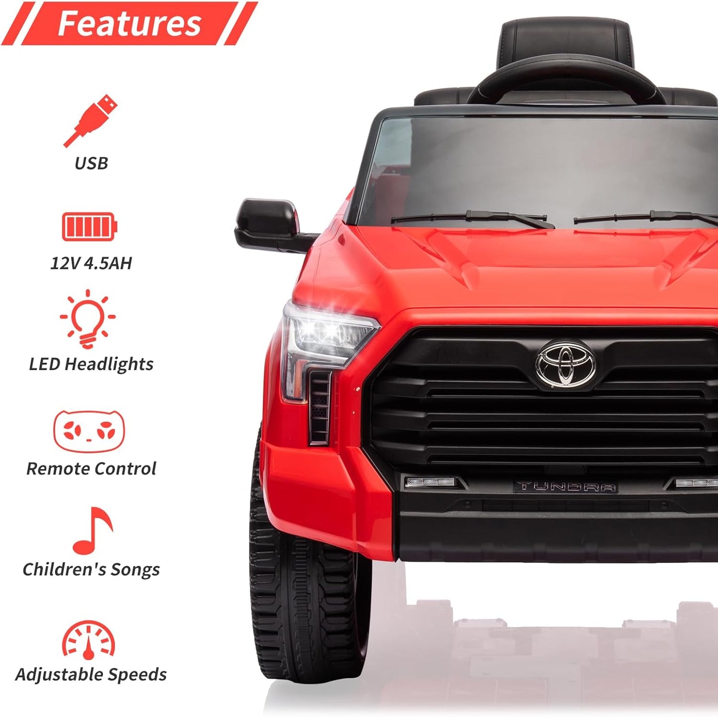 Electric Car for Kids, Licensed Toyota Tundra 12V Electric Truck, Off-Road Kids Car w/Remote, Spring Suspension & 3 Speeds, LED Headlights, Ride-On Toys for Boys/Girls