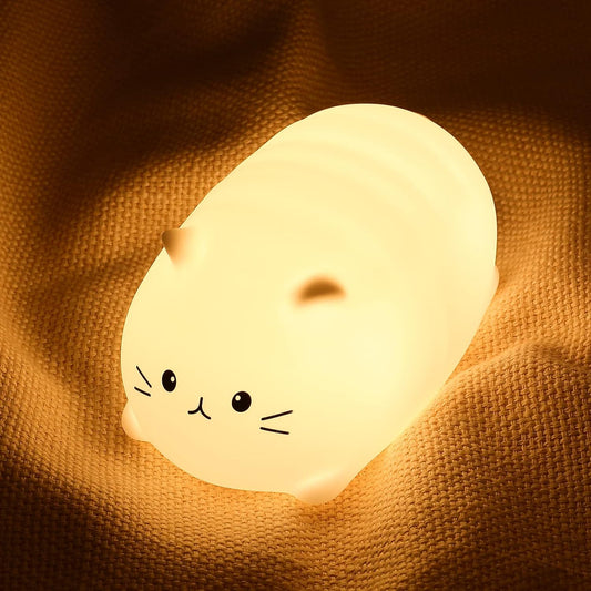 LOVERUIS Cute Night Light Cat 7 Colors Kitty Night Light with 3 Hour Timer Dimmable Squishy Lamp Gift for Kid Kawaii Decor Room