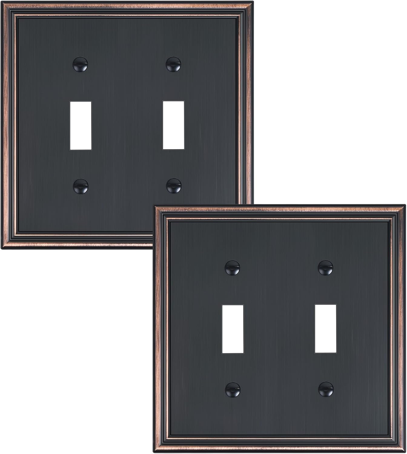 2-Pack Double Toggle Light Switch Cover Plate, Durable Solid Zinc Alloy Decorative Dual Switch Plate Covers, Aged Bronze 2 Gang Wall Plate, Corrosion Resistant