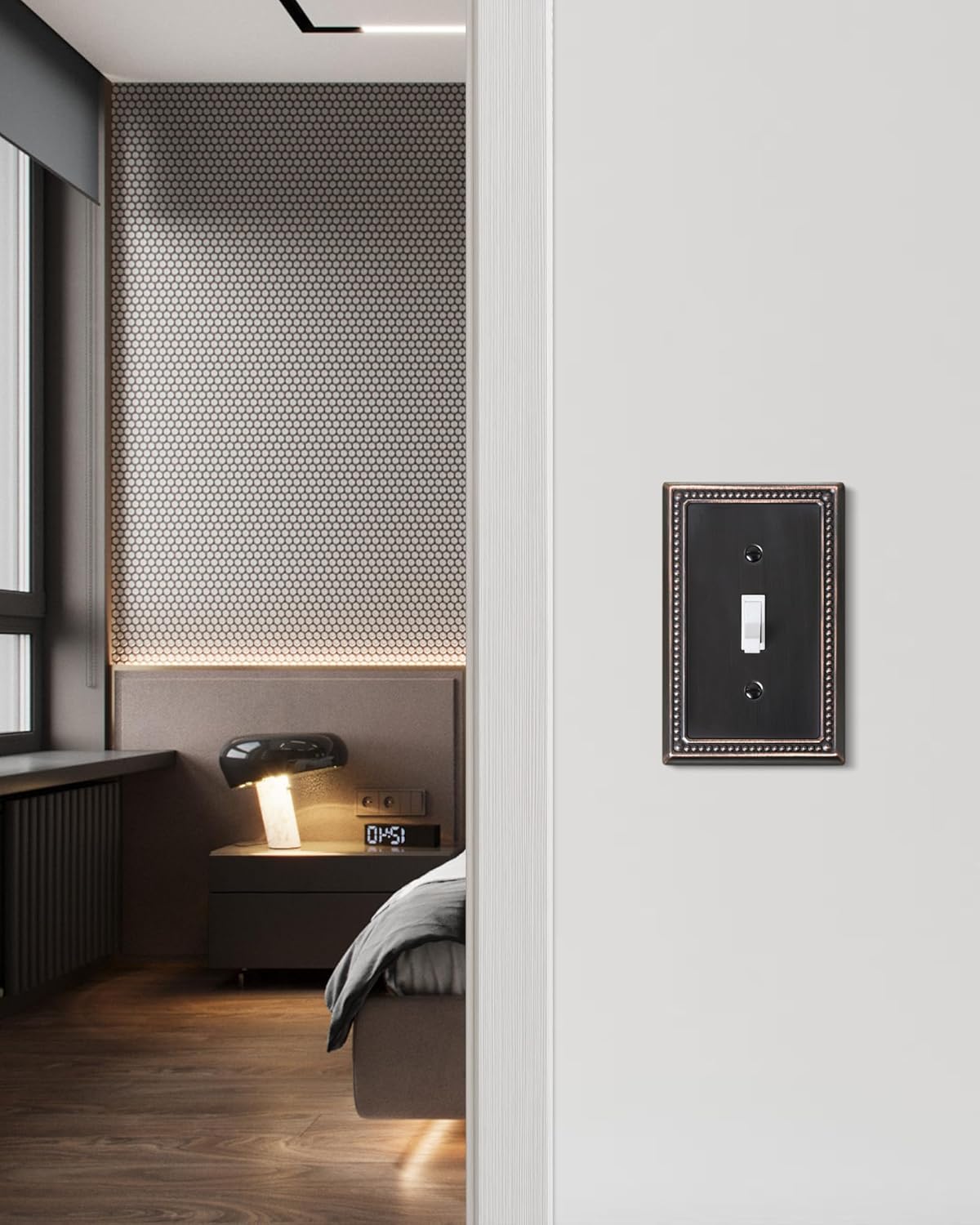 6-Pack Single Toggle Light Switch Cover Plate, Pearls Decorative Switch Plate Covers, Aged Bronze 1 Gang Metal Wall Plate, Corrosion Resistant