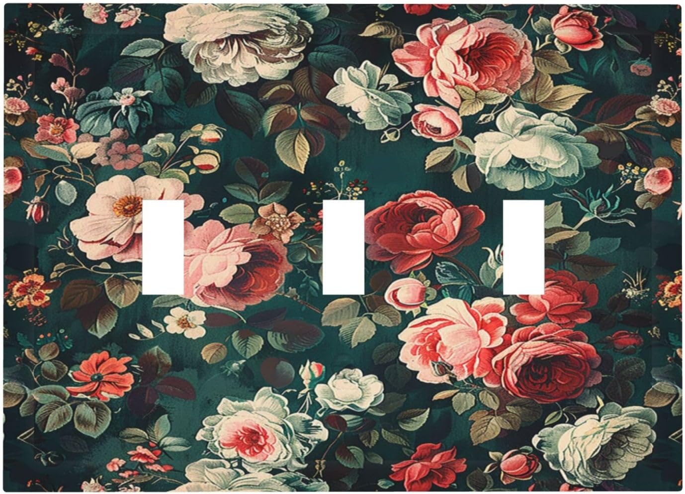 Decorative Switch Plates Baroque Vintage Peony Flower Floral 3 Gang Wall Plate Triple Toggle Light Switch Cover Faceplate Electrical Wall Panels for Bedroom Farmhouse Decor