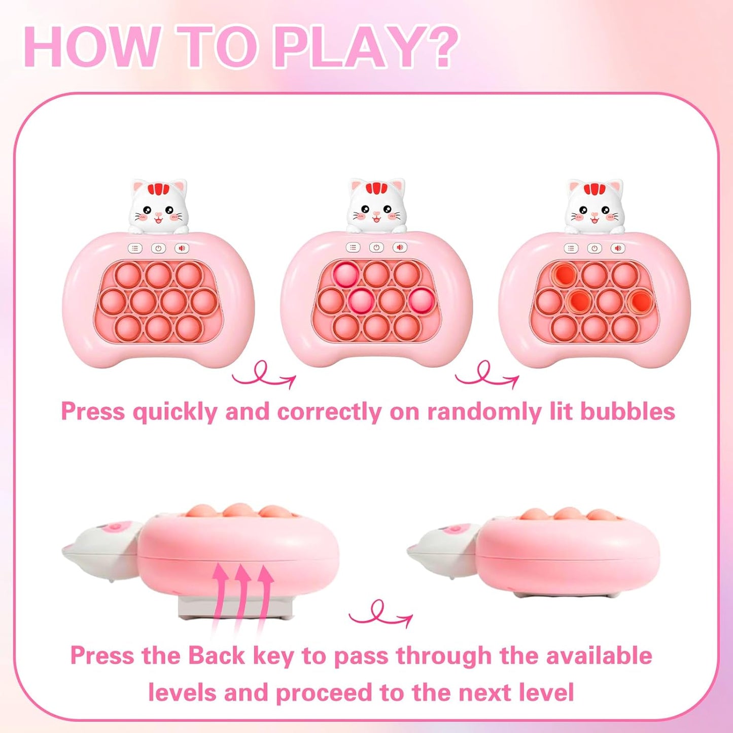 Fast Push Game,Sensory Toys Pop Game Machine,Handheld Fidget Console for Kids Adults, Birthday Gifts for Boys Girls-Pink cat