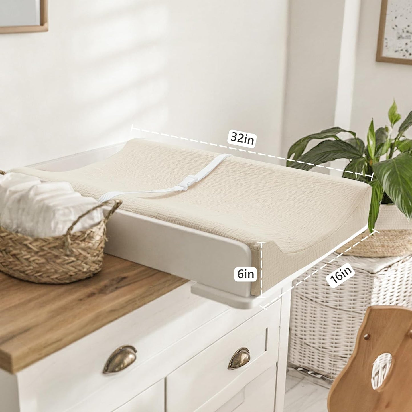 Bearmoss Changing Pad Cover, 2 Pack Muslin [100% Cotton] Diaper Changing Table Covers, 32'' x 16'' Soft Breathable Changing Pad Sheets for Unisex Baby Girls and Boys with Strap Holes (Cappuccino)