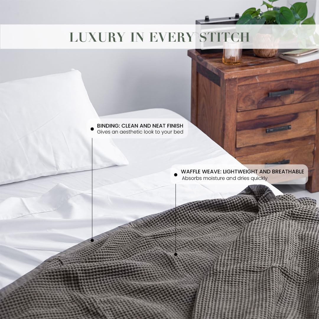 Salt Earth GOTS Certified 100% Organic Cotton Throw Blanket,108"X90" Waffle Blankets & Throws for Bed, Throw Blanket for Couch, Modern & Cozy Blanket, All Season, Comfy & Soft Blanket(Charcoal Grey)