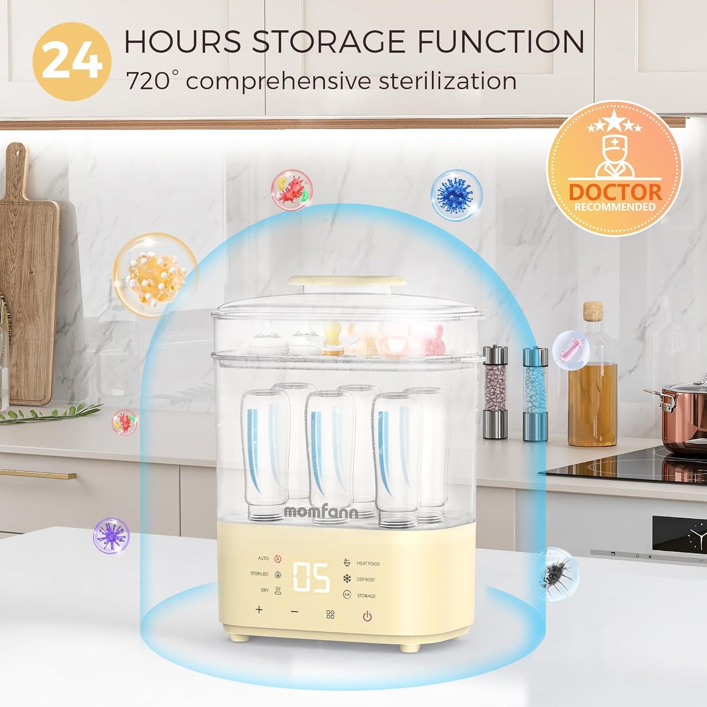 Bottle Sterilizer and Dryer, All-in-One Electric Steam Sterilizer Bottle Sanitizer for Baby Bottles, Pump Parts Accessories Newborn Essential Bottle Warmer for Breastmilk & Thaw (Yellow)