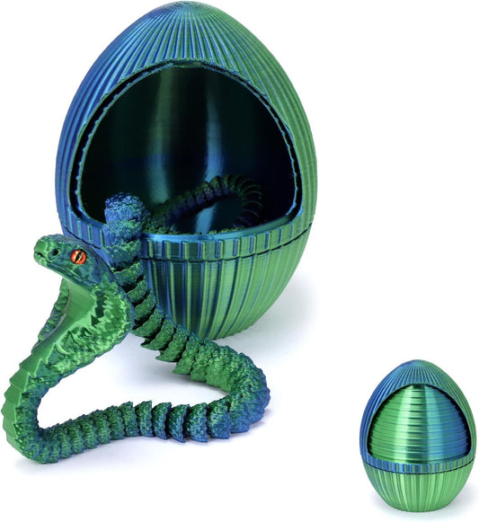 3D Printed Snake Egg, 3D Printed Fidget Animals,3D Crystal Snake Flexible Joints Home Decor Executive Desk Toys,Home Office Decor Executive Desk Toys for Autism/ADHD (Blue+Egg)