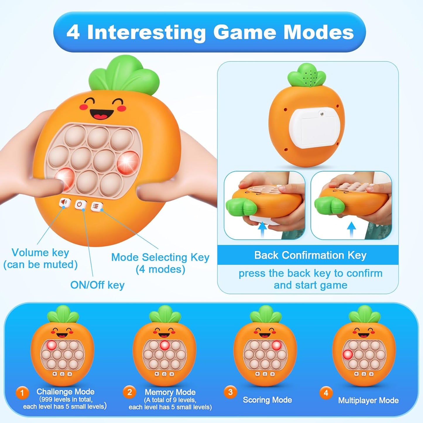 Upgrade Pop Fidget Game for Kids Adult Quick Push Handheld Games Controller , New Portable Puzzle Game Machine, Paty Favors Sensory Toy Gifts for 3-12 Children Kids Toddlers