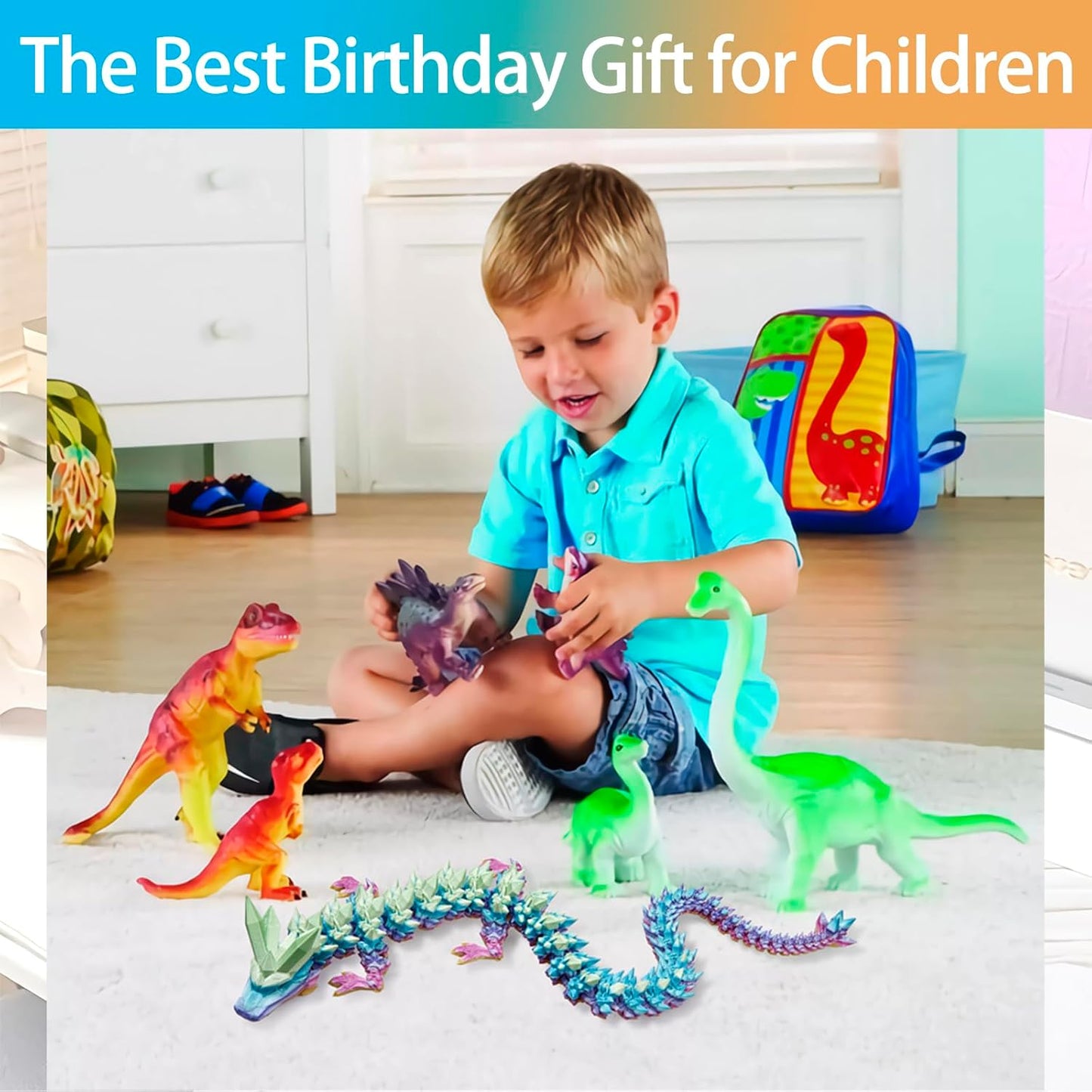 3D Printed Dragon, 24 Inch Crystal Dragon, Bigger Fidget Toys Adults, 3D Printed Articulated Dragon for Home Office Car Desk Decor Toys, Dragon Eggs Gift Given on Birthday (Rainbow)