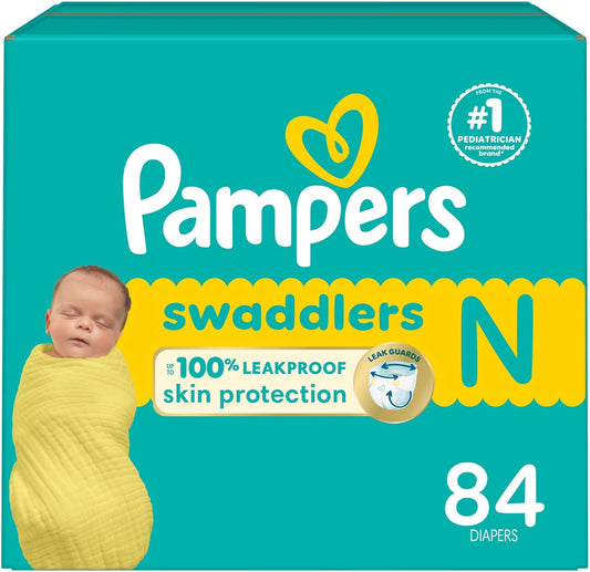 Pampers Baby Diapers - Swaddlers - Size 0, 84 Count, Ultra Absorbent Disposable Newborn Diaper