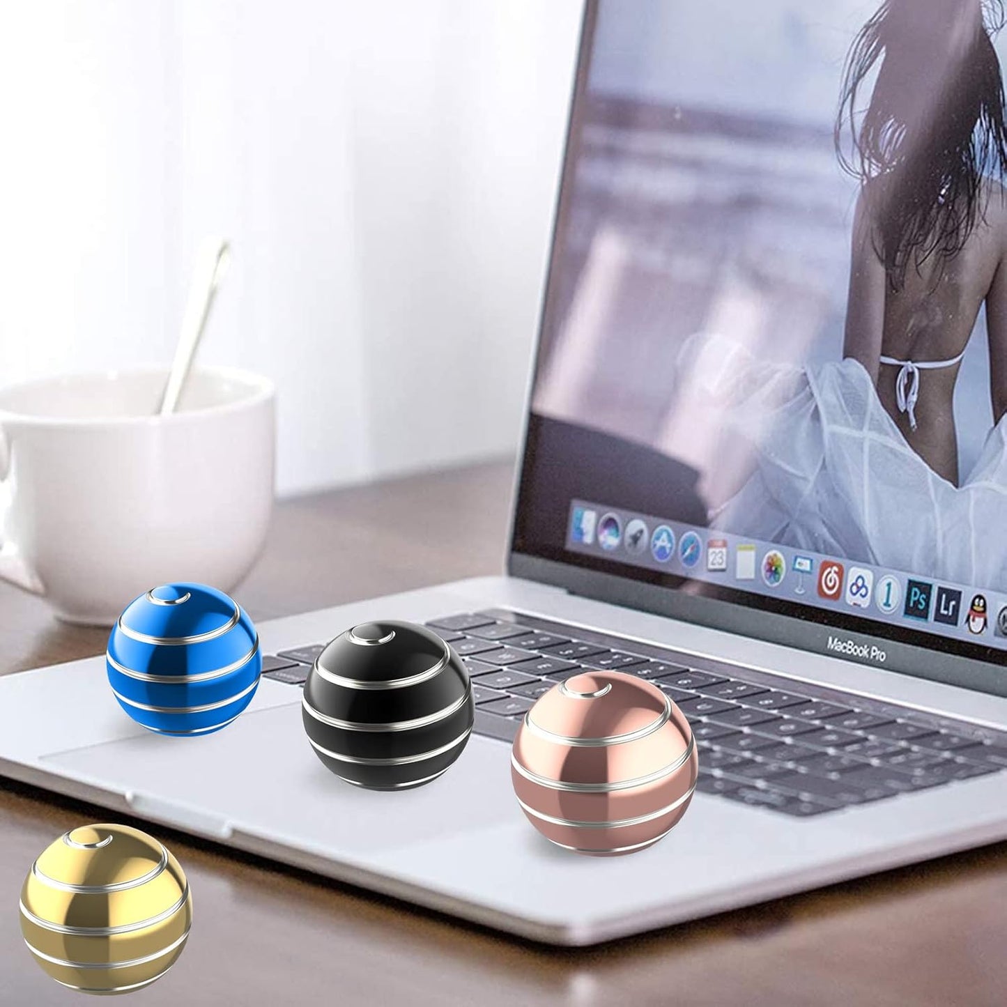 Kinetic Desk Toys for Office for Adults, 2.17'' Metal ADHD Fidget Toys for Adults, Optical Illusion Toys Ball for Anti Anxiety (55MM, Black A)