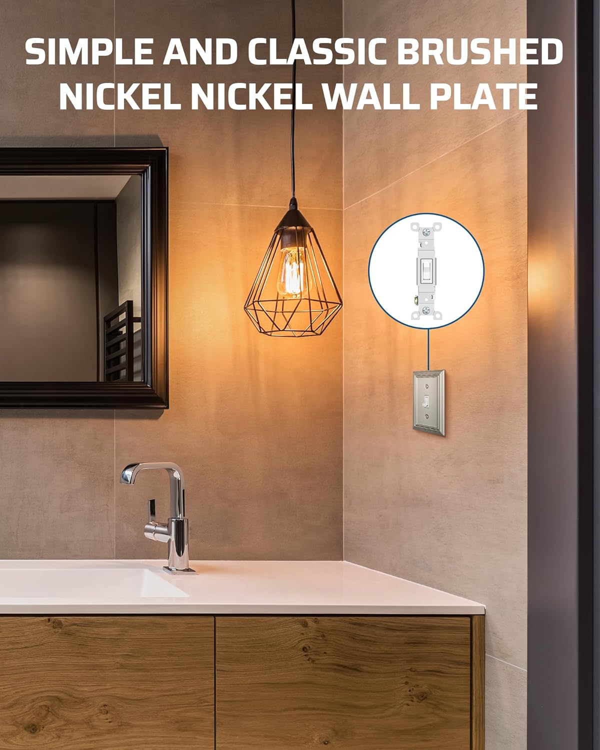 DEWENWILS Single Toggle Wall Plates, Brushed Nickel Metal Light Switch Cover Plates, 4.92" x 3.14" Outlet Wall Plates, Switch Plate Covers for Home Decor, 2 Pack