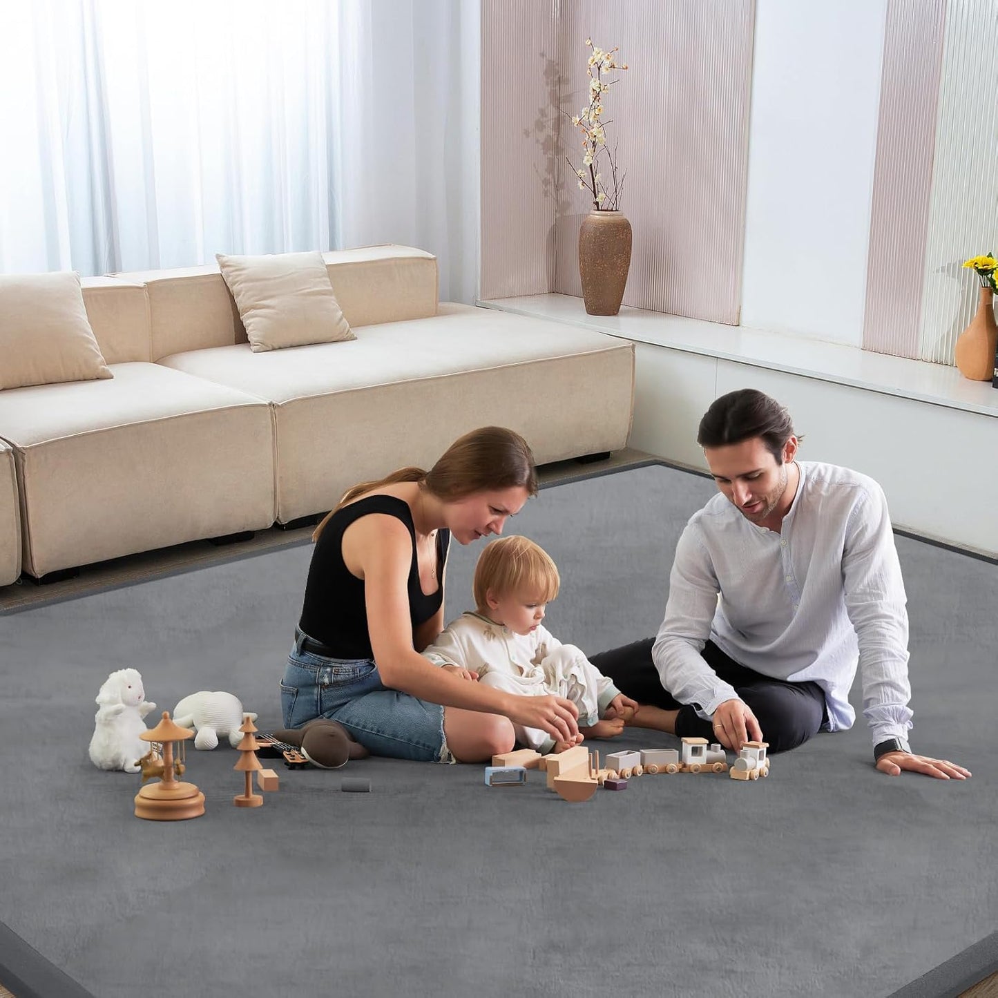 Baby Play Mat 1.2" Thick Memory Foam Nursery Rug Area Rug, 9’2” X 6’7” Yoga Mat Playmat Crawling Mat for Baby,Toddlers, Infants, Kids,Floor Mat Tatami Mat for Living Room with Non-Slip(Grey)