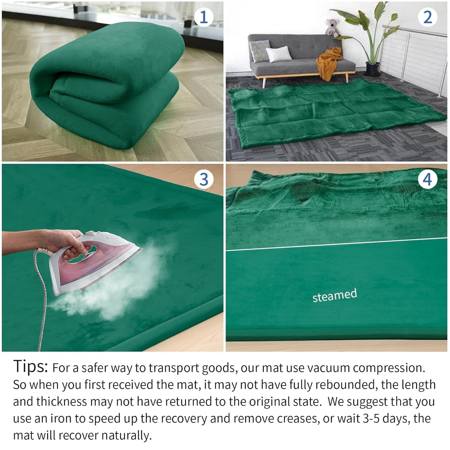 Baby Play Mat for Floor,1.3" Thick Elasti-Foam 74×50 Playpen Mat for Toddlers Infant kids,Water-Repellent Soft Coral Velvet for Tummy Time, Non-Slip Backing for Crawling,Tatami Style(Dark Green)