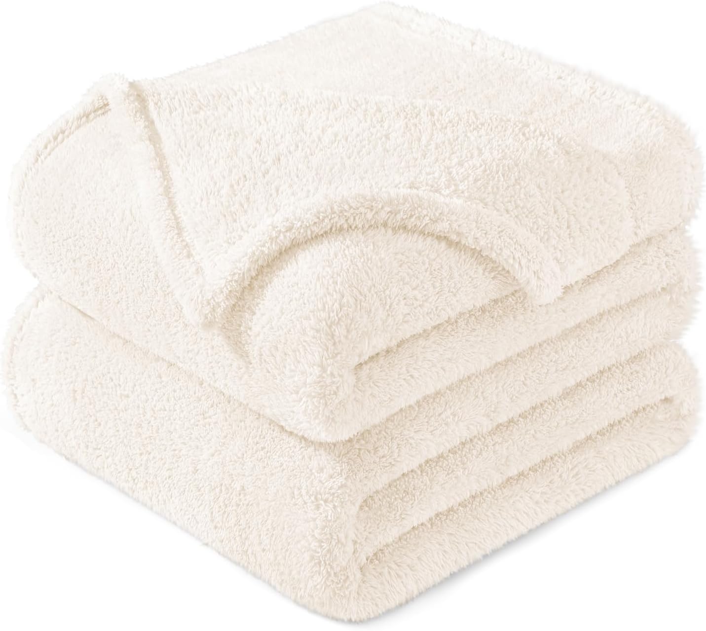 Exclusivo Mezcla King Size Flannel Fleece Blanket, Super Soft Velvet Plush Bed Blanket, Fuzzy Cozy and Warm for All Seasons, 90x104 Inches, Ivory