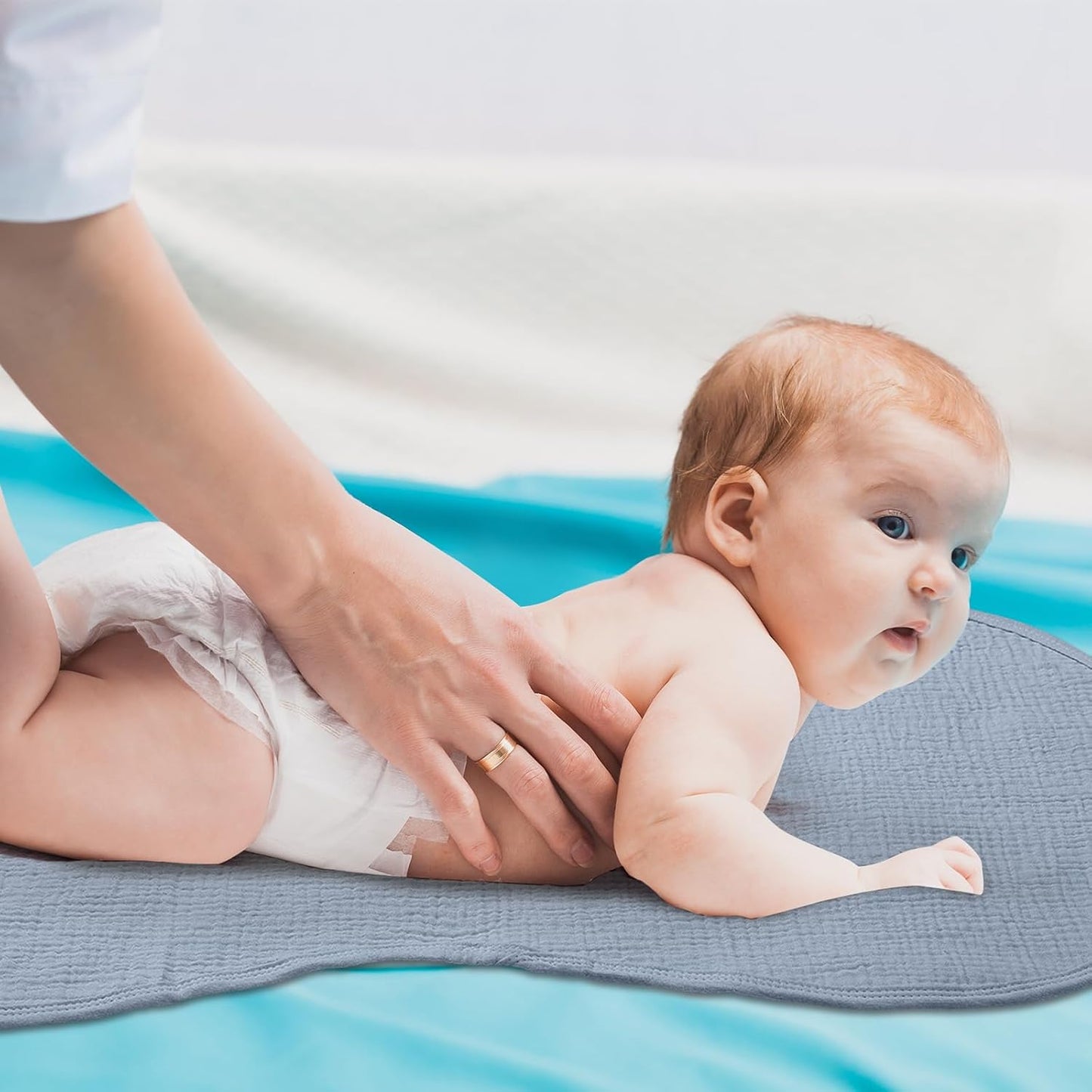 3 Pcs Changing Pad Liners Fits in Peanut Shape Changing Pad Waterproof Diaper Mats Organic Cotton Peanut Mats are Warm on a Baby's Back, Washable Reusable(Elegant Style,Blue)