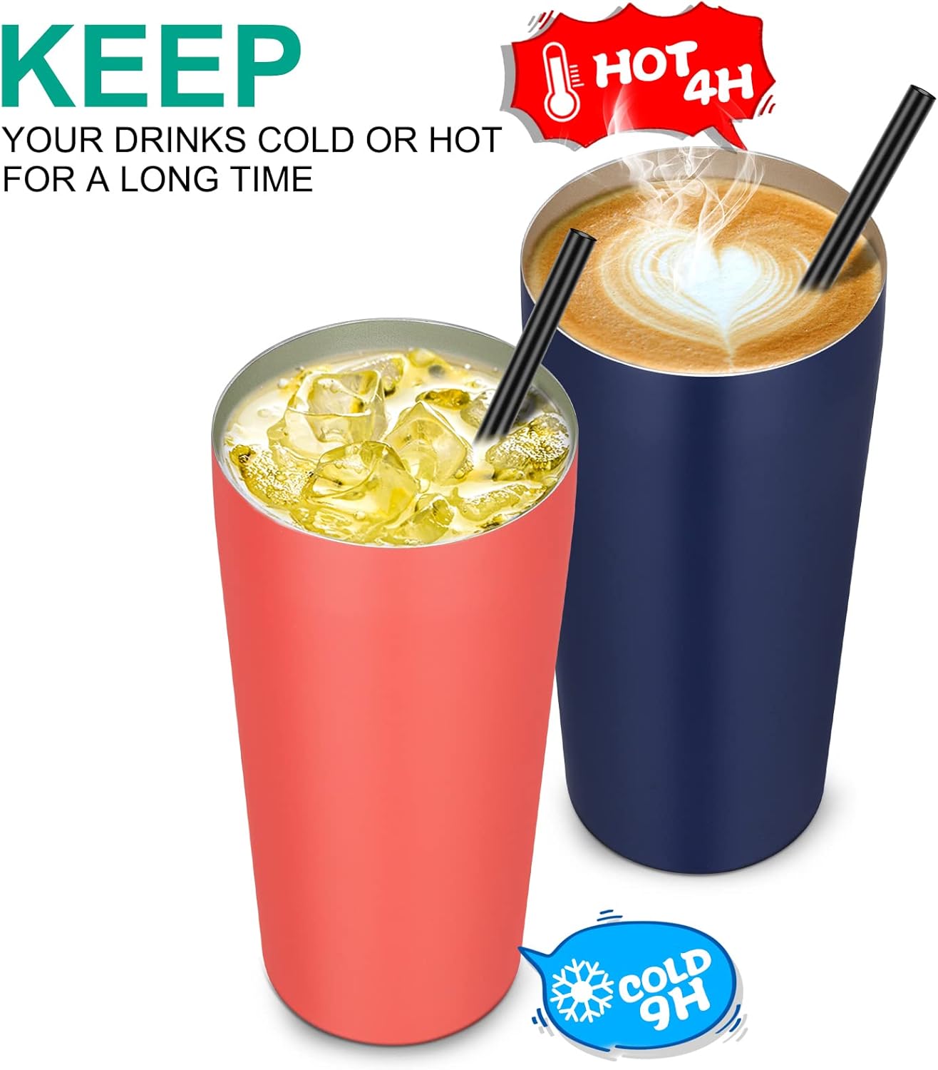 VEGOND 20oz Tumbler Bulk with Lid and Straw 6 Pack, Stainless Steel Vacuum Insulated Tumbler, Double Wall Coffee Cup Travel Mug, Navy Blue