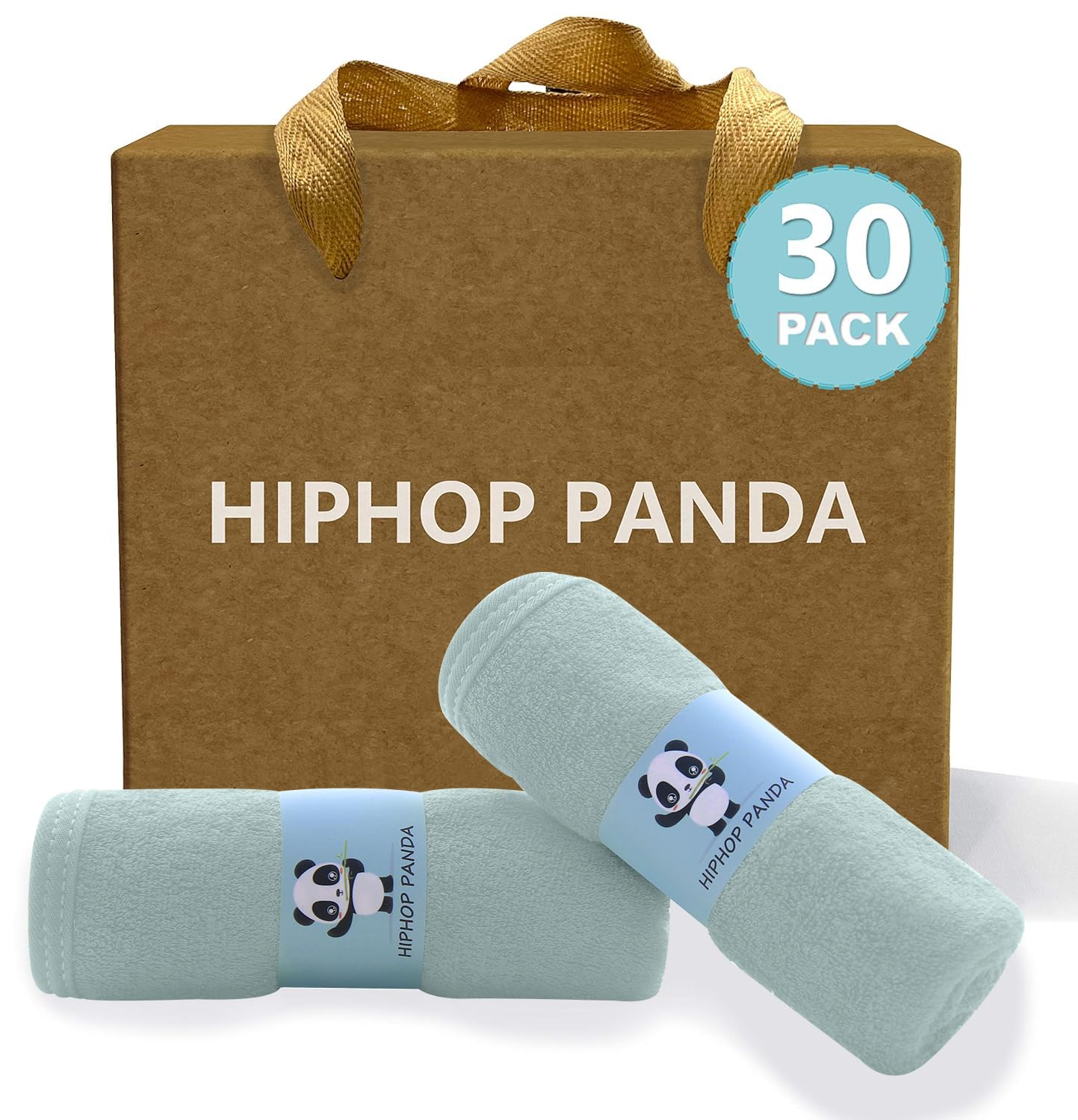 HIPHOP PANDA Baby Washcloths, Rayon Made from Bamboo - 2 Layer Ultra Soft Absorbent Newborn Bath Face Towel - Reusable Baby Wipes for Delicate Skin - Green, 30 Pack
