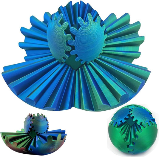 Gear Ball Gear Sphere 3D Printed Gear Ball Cube Fidget Toys Spin Ball Gear Sphere Puzzle Stress Cube Desk Toys Creative Gifts for Adults Kids(Green Blue-10)