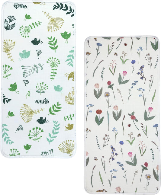 haakaa Waterproof Changing Pad Liners, 100% Cotton, Soft & Breathable (2pcs, 13" x 27.5" Honey Blossom+Spring Breeze)