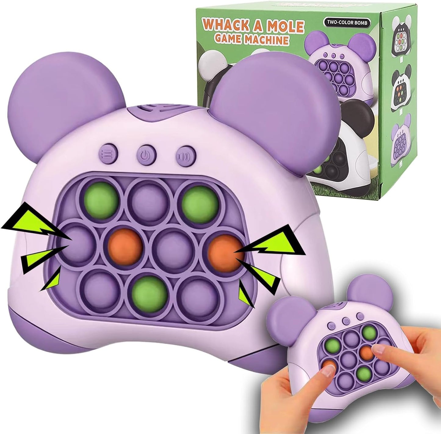 Fast Push Bubble Game for Kids & Adults, Quick Push Pop Toys with Sound & Light, Pop Sensory Fidget Toy for Kids 8-12, Brithday for 5 6 7 8 9 & Up Boys Girls (Bear-Purple)