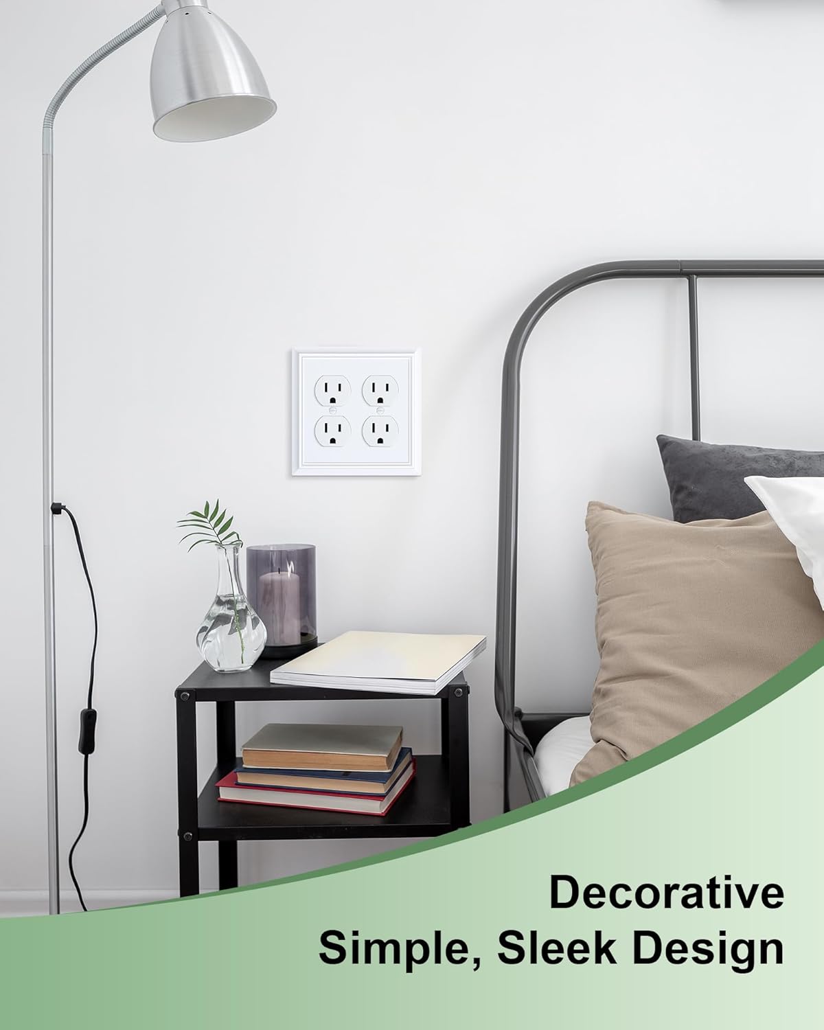 2-Pack Double Duplex Outlet Cover, Pure White Decorative Switch Plates and Outlet Covers for Electrical Outlets, Durable Natural Bamboo Fiber Wall Plates, 2 Gang Receptacle Cover