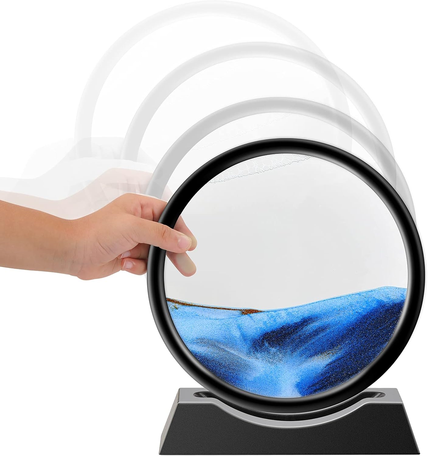 Liquid Motion Sandscape Round Moving Sand Art Sensory Toy Anxiety Fidget ADHD Relaxation Toy Home Office Desktop Decoration (Blue, 12-in)